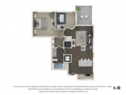 Floor plan for 1 bed, 1 bath, 810 sqft